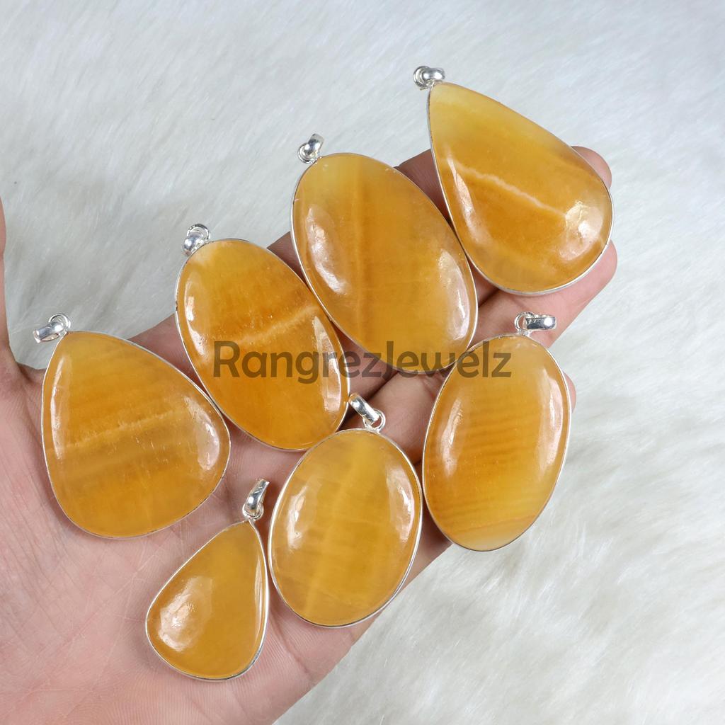 Yellow Calcite Pendant Sterling Silver Pendant Bezel Pendant Calcite Gemstone Pendant Handmade Pendant Calcite Jewelry Necklace Girls Pendant