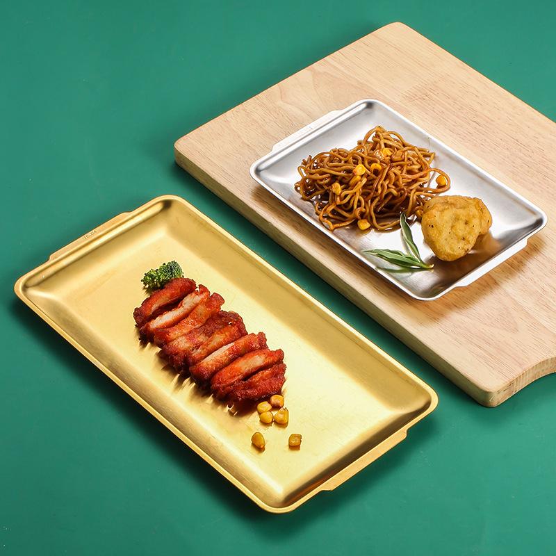 Gold Rectangular 304 Stainless Steel Plate - Thick Tray for Crafts, BBQ, Western Food, and Snacks