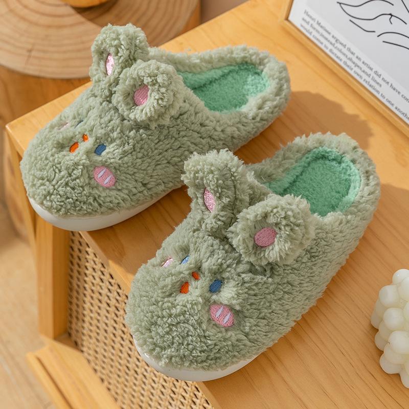 2025 Women's Fashion Thick-Soled Plush Cotton Slippers - Cartoon Rabbit Design for Warm Autumn/Winter