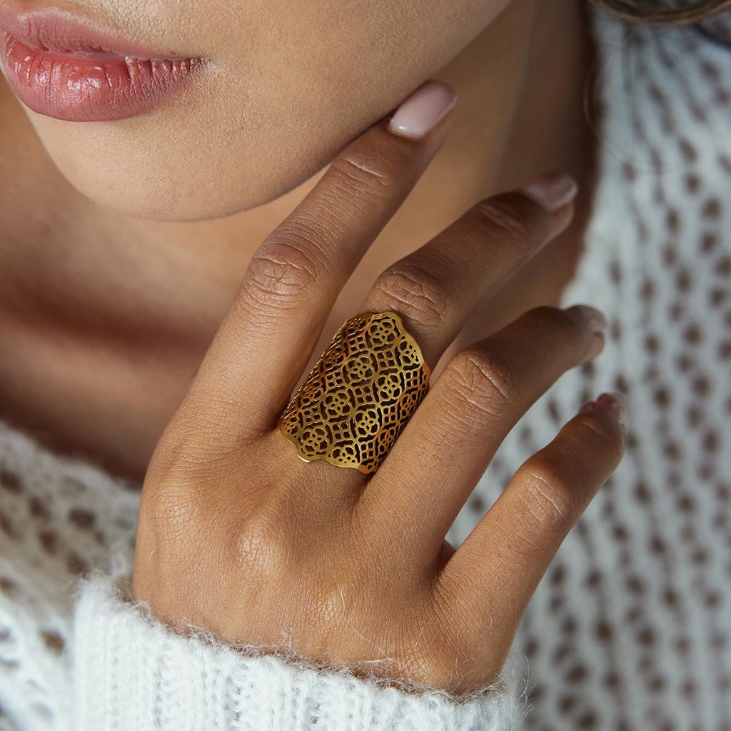 Youthway Minimalist Hollow Geometric Rings For Women  Gold Plated Stainless Steel Rings Simple Fashion Jewelry Birthday Gift