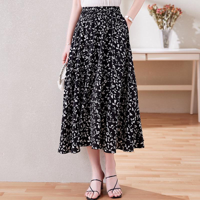 Damska spódnica A-line z szyfonu w kwiaty: Stylowy, Elastyczny Pas, Letnia Moda