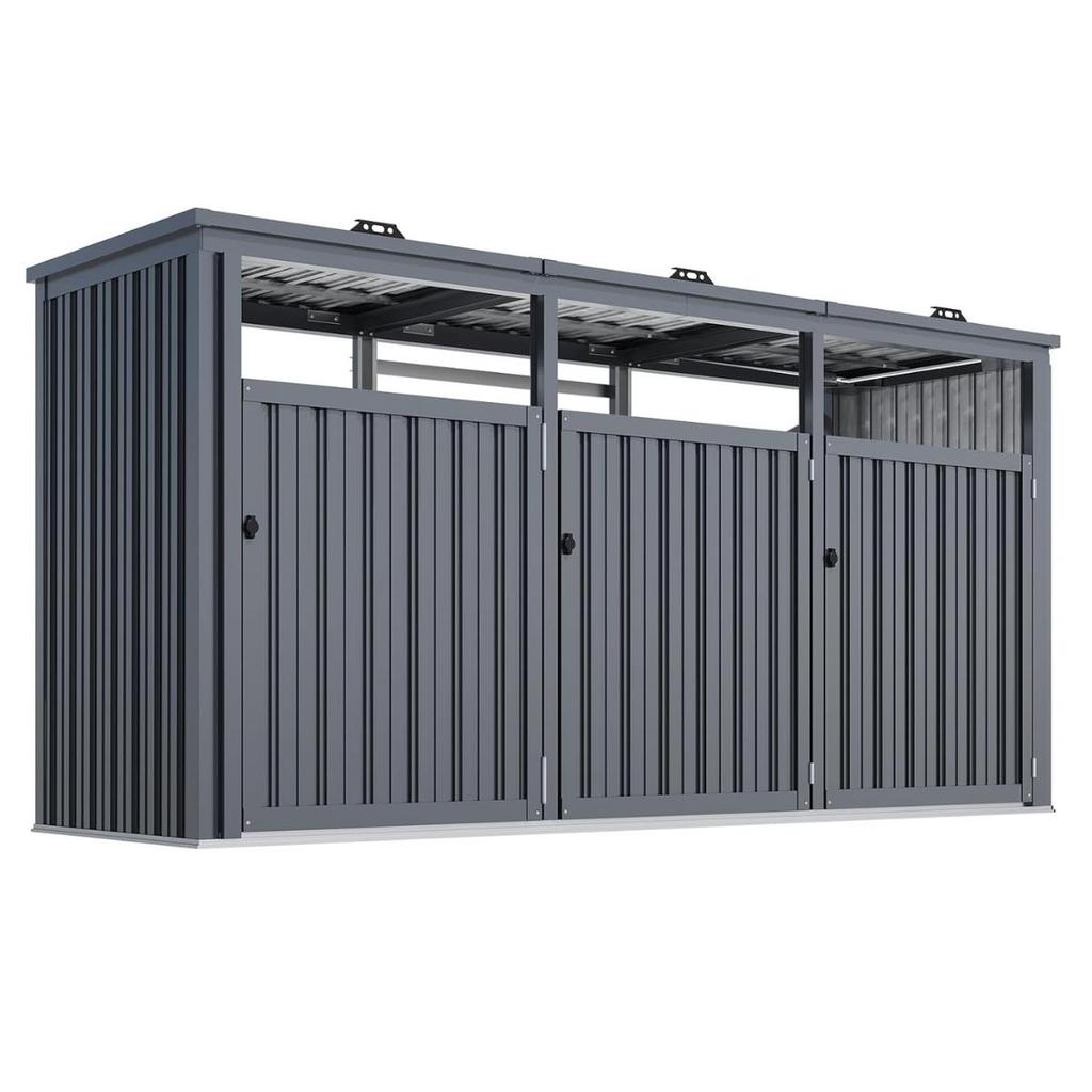 YODOLLA Outdoor Trash Can Storage Shed,  Metal Garbage Storage for 3 Cans, Heavy Duty & Waterproof for Garden & Patio