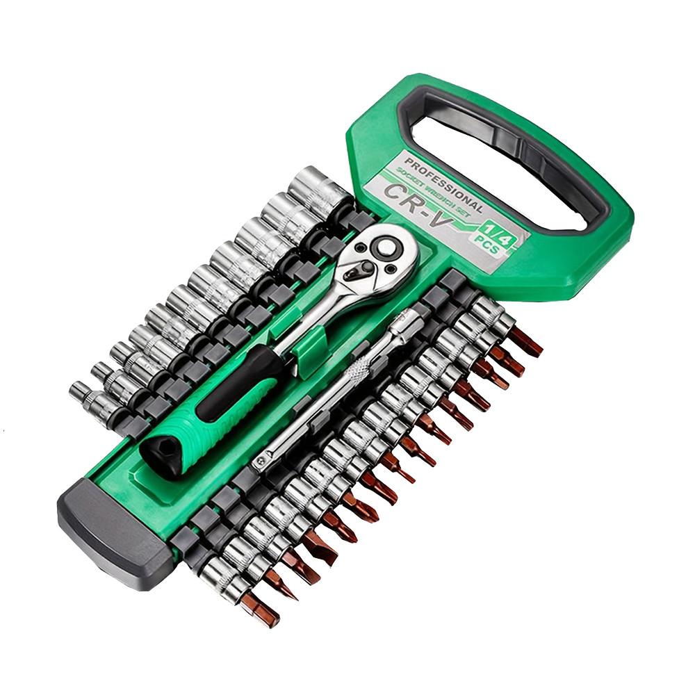 1/4 inch Multifunctional Mechanical Tool Kit and Sockets Set Portable Household Repair Tool Kit Ratchet Socket Wrench Set