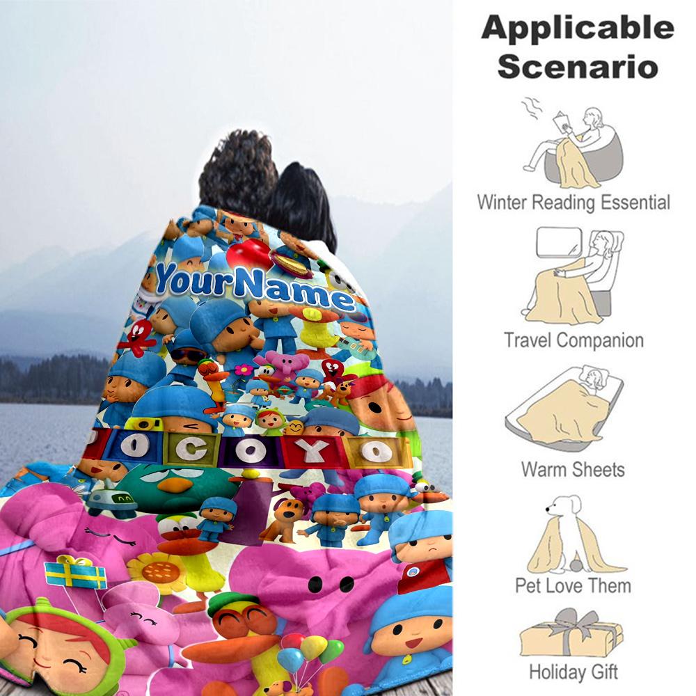 Pocoyo Personalized Name Blanket Gift Customizable Blanket Ultra-Soft Great for Home Decor Picnics Livingroom Living Room All-Season Use