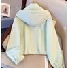 Women's Spring and Autumn Short Hooded Jacket Lady Solid Casual Loose Thin Work Jacket Student Zipper Top
