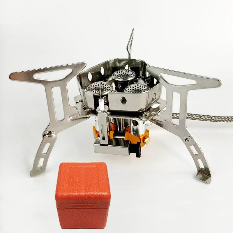

New Outdoor Split Stainless Steel Three-Head Stove, Windproof Burner Picnic Stove, Portable Foldable Stove