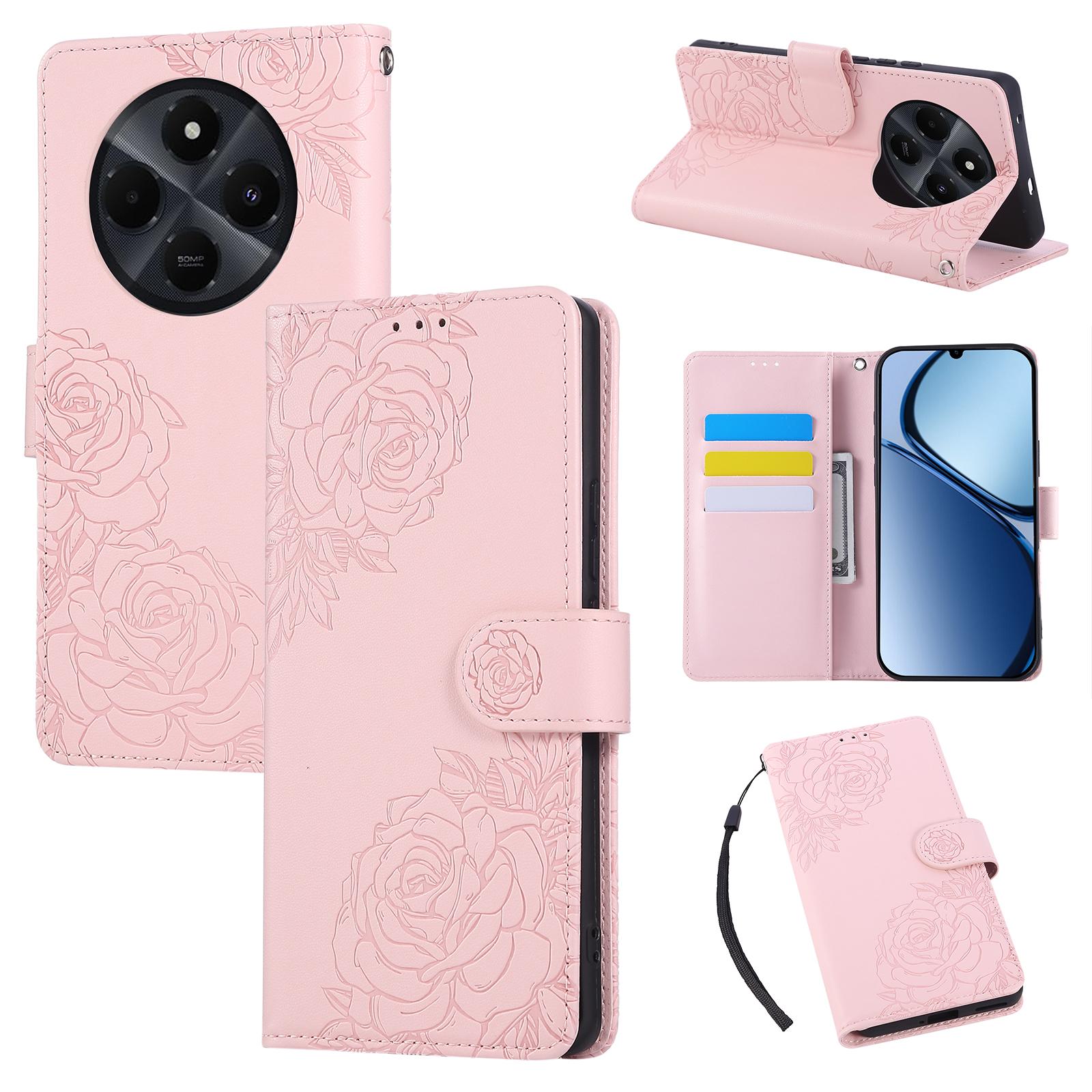 

For Xiaomi Redmi 14C 4G/14R 5G/Poco C75 4G Case Rose Flower PU Leather Wallet Phone Cover with 3 Card Slots C