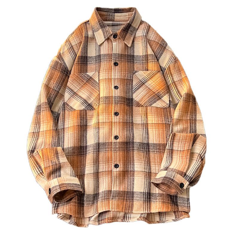 

Ретро мужская клетчатая рубашка с длинным рукавом, свободная куртка, мужская и женская рубашка плечом к плечу, большой размер 3XL