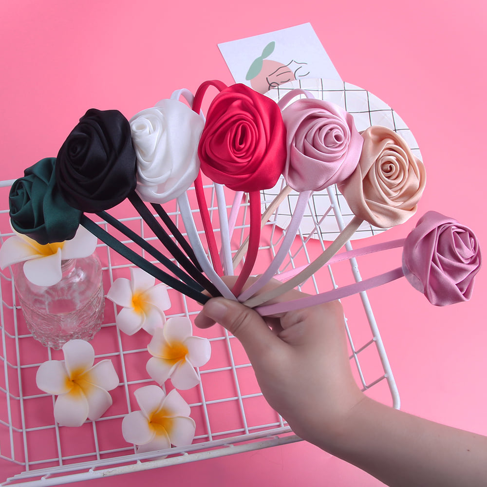 Dziewczęca satynowa opaska na głowę z kwiatem róży w stylu vintage, opaska do włosów, akcesoria do włosów, nakrycie głowy do stroju ślubnego, ręcznie robiony ozdobny element na głowę