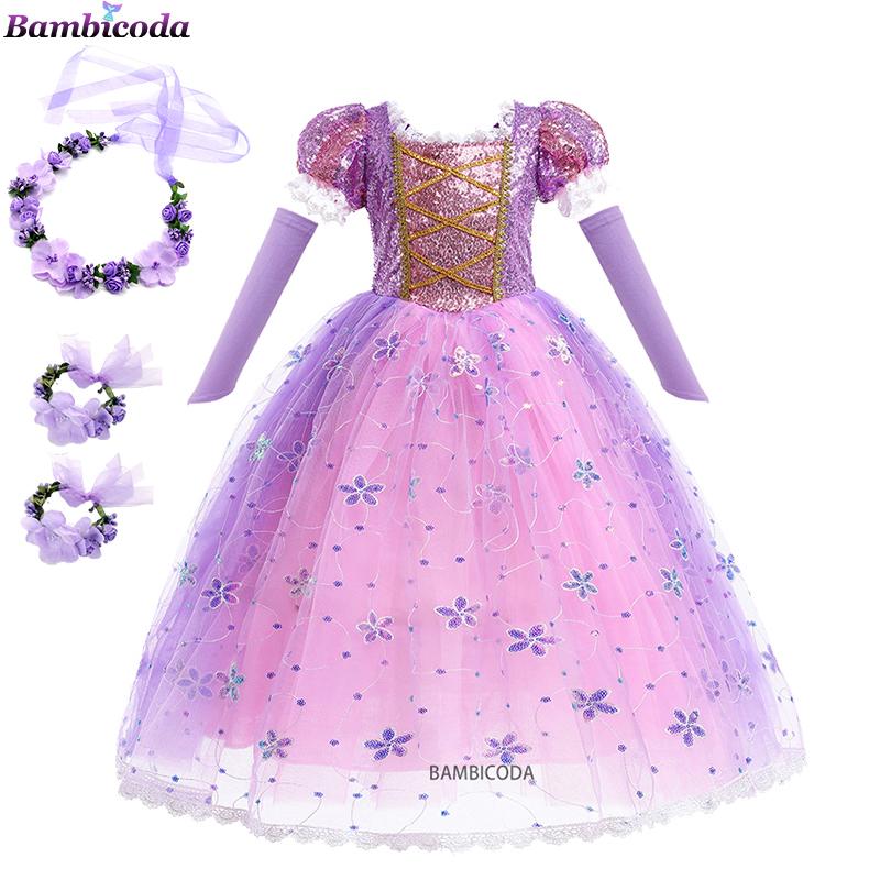 2023 Locika Dívčí Princeznovské Šaty Dětská Párty Cosplay Kostým Fialové Dlouhý Rukáv Síťované Maškarní Šaty Halloween Dětská Tylová Sukně