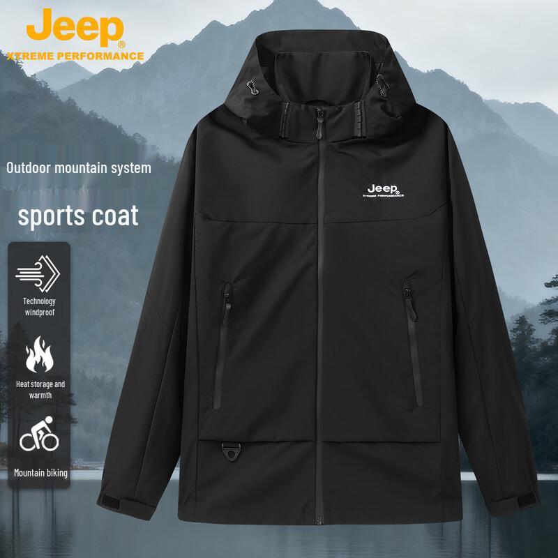 JEEP Unisex Spliced Hooded Windbreaker Jacket L
