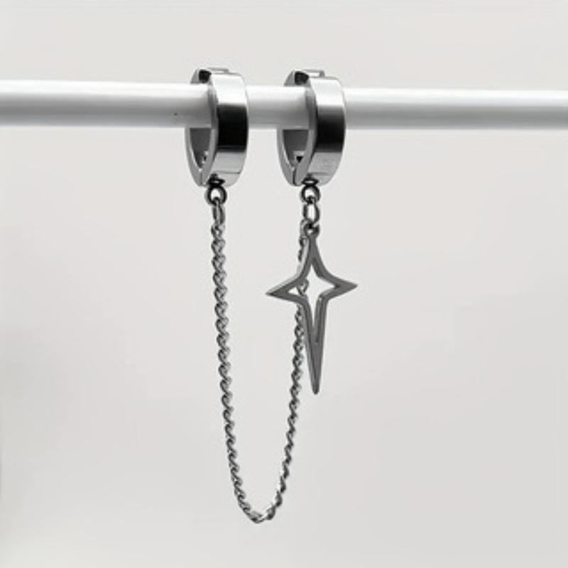 

Personalized Punk Style Hollow Star Chain Hanging Earrings, Suitable for Women s Non Piercing Zircon Holiday Party Accessories