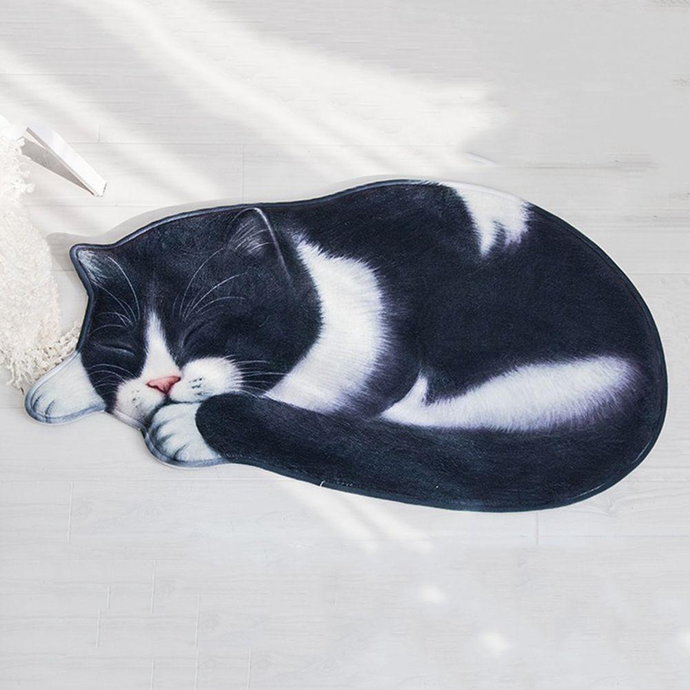 3D Cute Sleeping Cat-shaped Floor Mat Bedroom Living Room Kitchen Foot Mats Non Slip Mats 40*76cm