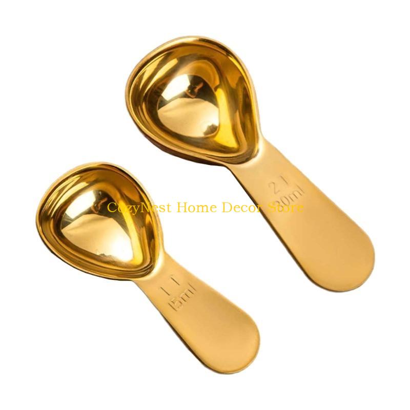92MF 2Pcs Stainless Steel Measuring Coffee Scoops Short Handle Tablespoon Measuring Spoons Kitchen Tool Easy to Clean