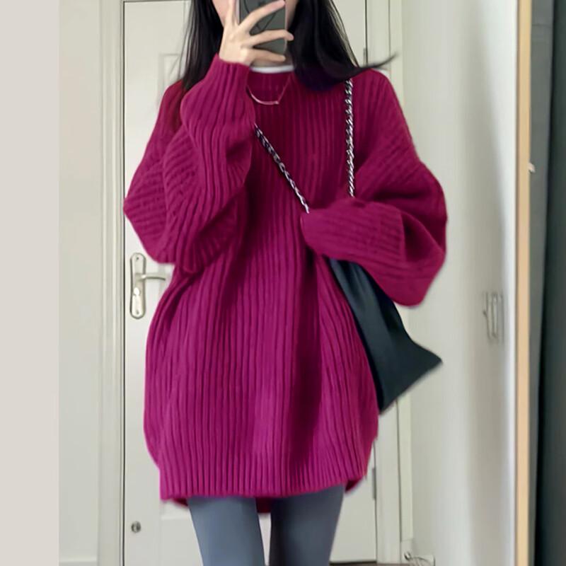 TonLion Women's Casual Crew Neck Mid-Length Sweater