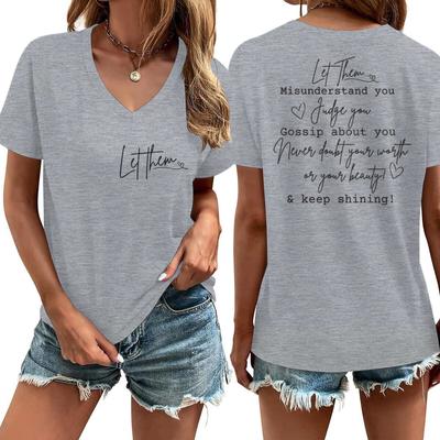 Let Them Letter Print Vneck Short Sleeve Soft Tee Inspirational Quotes Gift for Women Casual Positive Quotes Women Tshirts