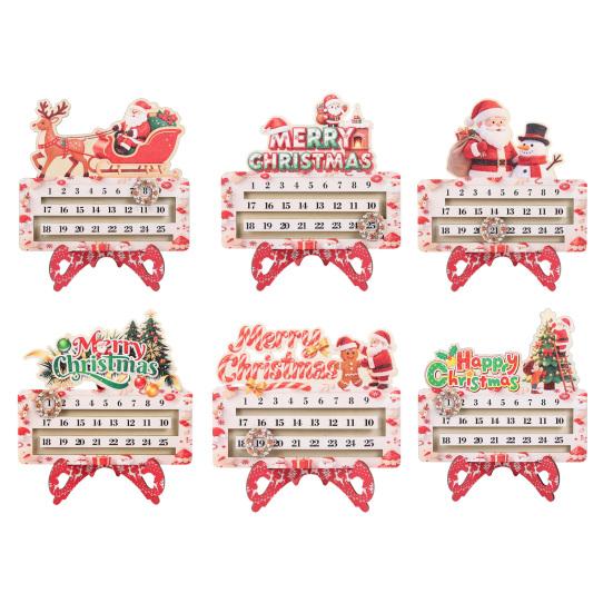 Creative Christmas Gift Wooden Countdown Calendar for Desk, Rustic Holiday Decoration with Reusable Sliding Date Marker, Living Room Fireplace