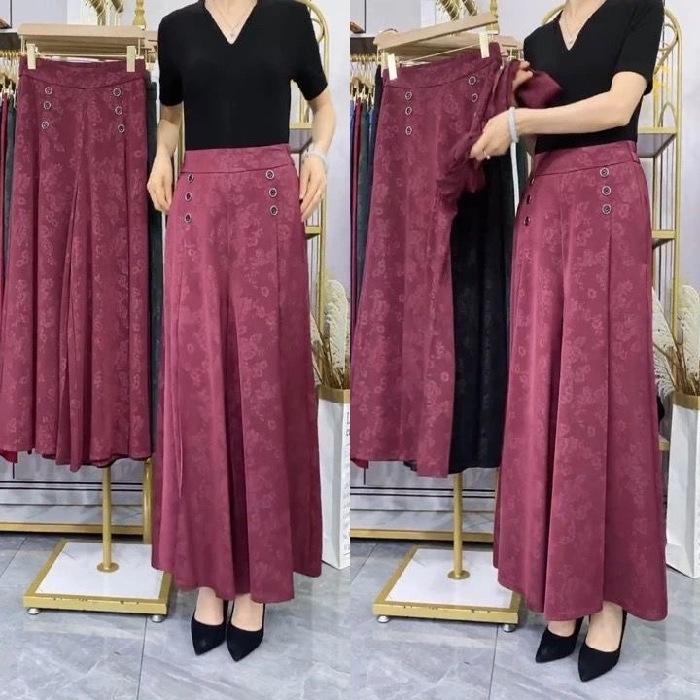 High End Fashion Long Skirt Pants Women's Tie Dye Print Button Patchwork Pockets High Waist Straight Wide Leg Pants