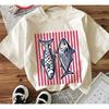 Women'S Casual T-Shirt with OceanInspired Fish and Stripes Print Crew Neck Short Sleeve Soft Comfortable Summer Woman Clothing
