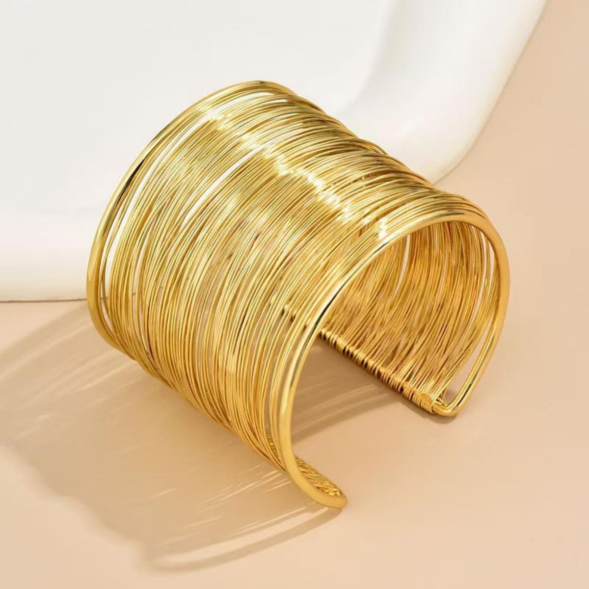 

Винтажный гиперболический многослойный широкий проволочный браслет-манжета для женщин, преувеличенный браслет для запястья, ручная работа, циркон, подарок золотой