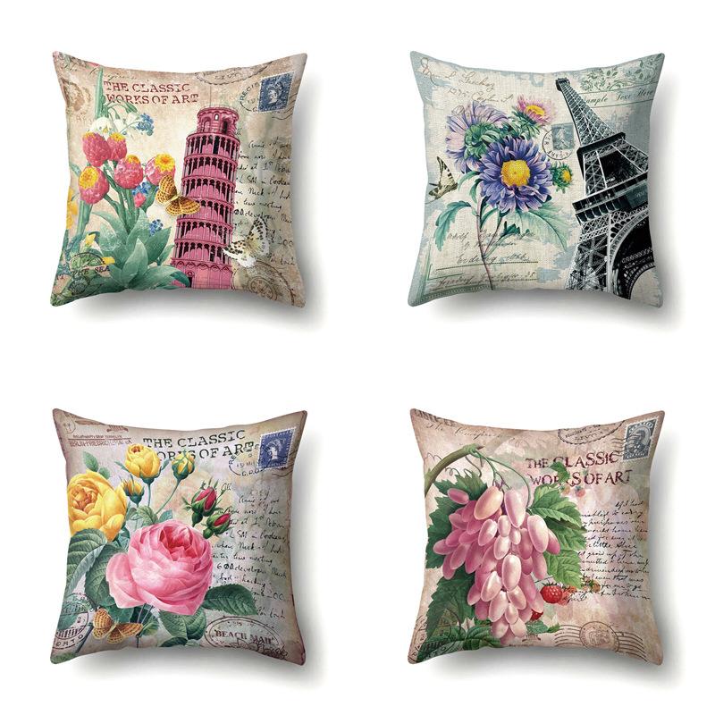 Polyester Pillowcase Automobile Decoration Retro Print Pillowcase Waist Cushion Cover Tower Bedside Cushion Cover