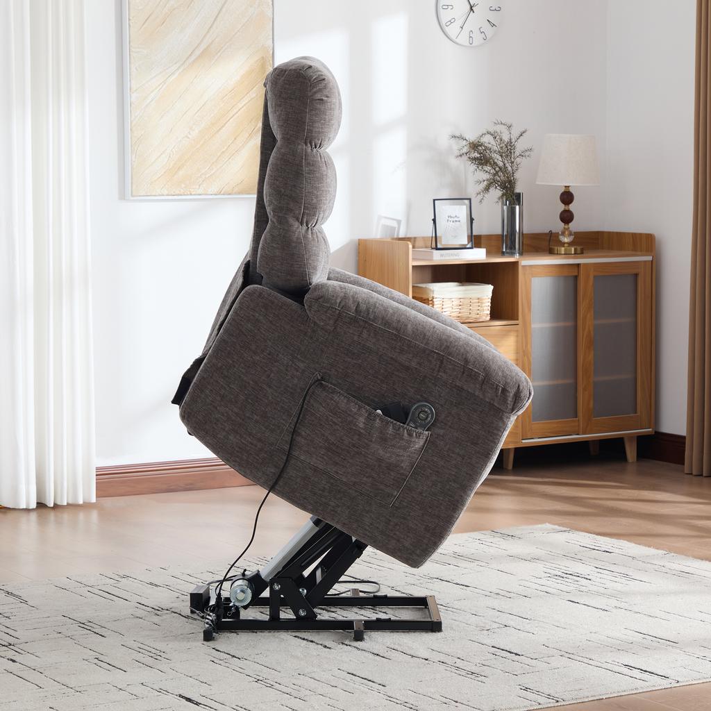 Electric Relax Chair with Stand-Up Assist, Massage and Heat Function, Adjustable Backrest and Footrest As Well As Side Storage Pockets. Gray