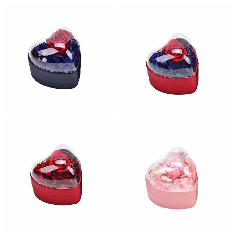 Rose Ring Display Case Acrylic Jewelry Organizer Packaging Box Heart Ring Box Party