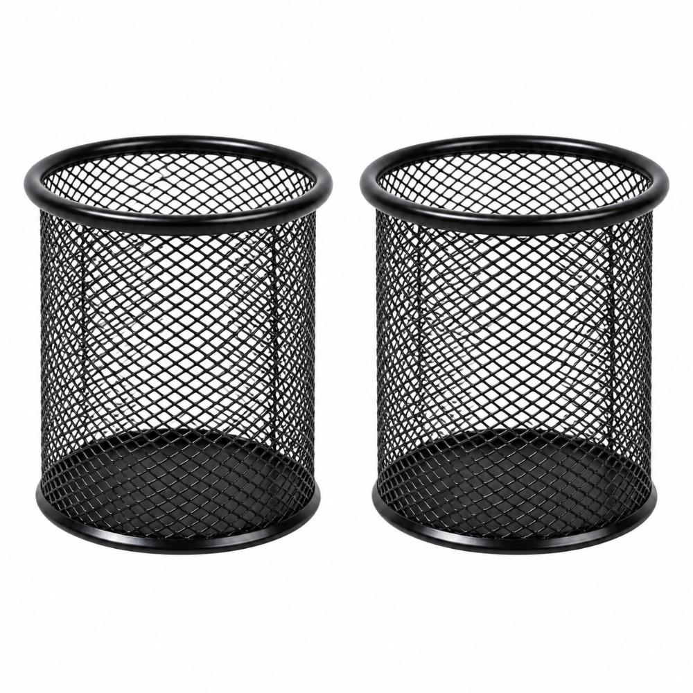 2 pcs Metal Storage Tube Round Desktop Organizer Decorative Pen Holder Cosmetic Arrangement