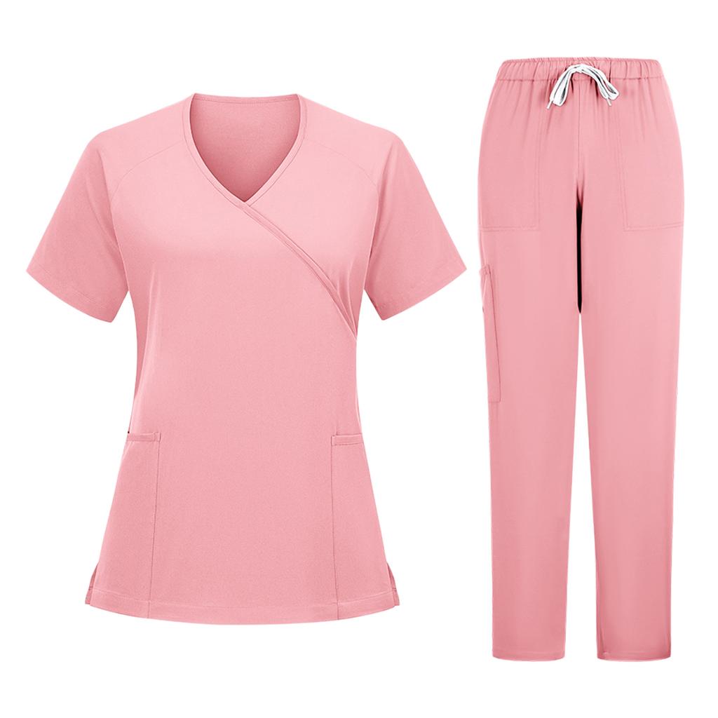 Damen V-Ausschnitt Kurzarm Zweiteiliges Uniform Set für die Arbeit