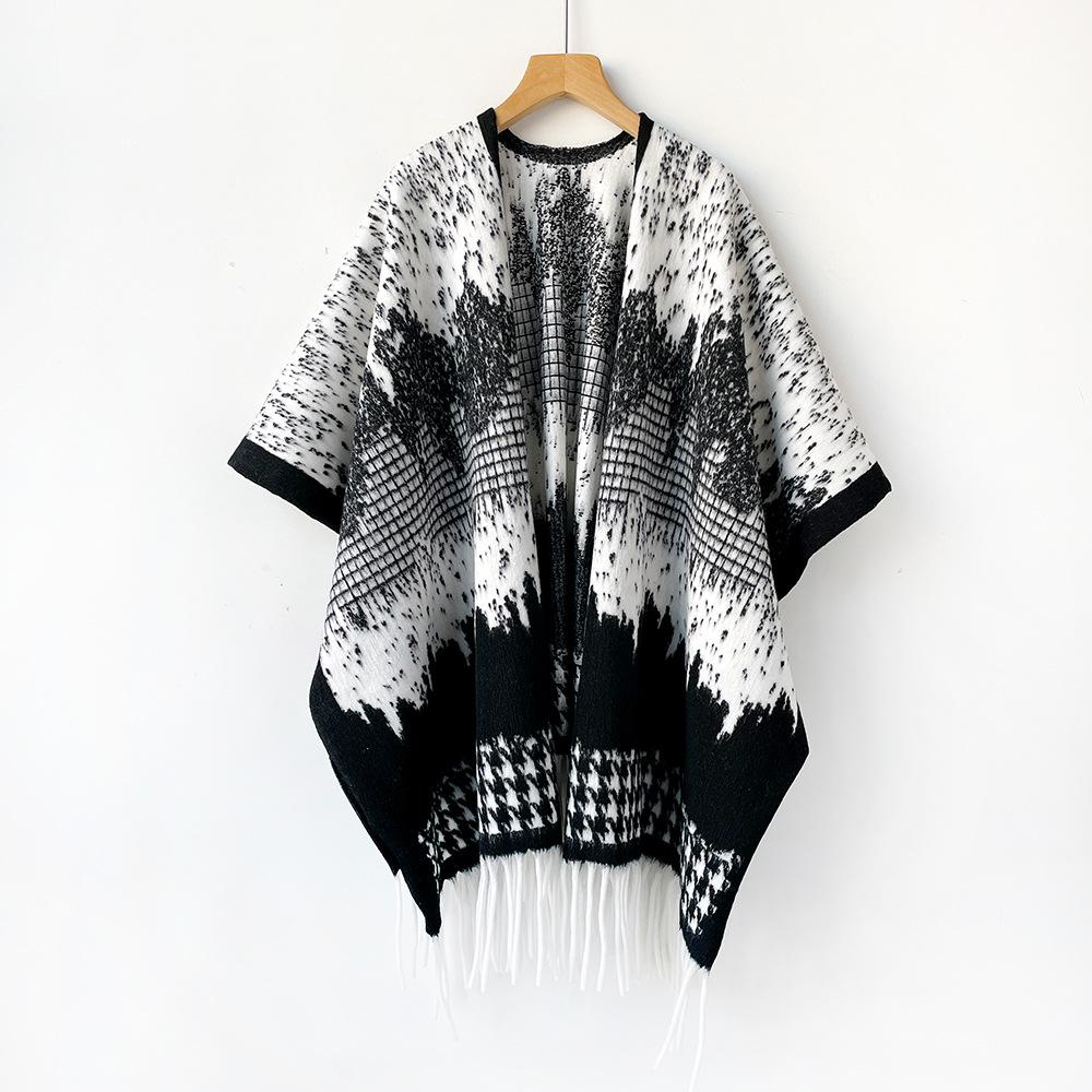 

Корейская версия градиентного гусиная лапка утолщенная теплая накидка шаль для женщин на зиму шарф с кисточками универсальная накидка One Size