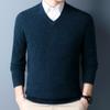Herrhöstens/Vinterns Tjocka Stickade Tröja med V-ringning och Rund Hals - Enfärgad Affärslager