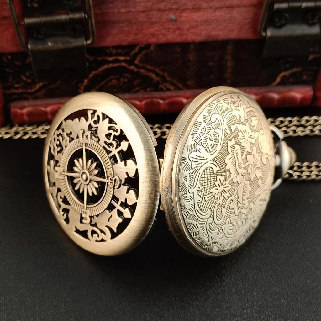 10pcs/lot Fashion Exquisite Relief Chain Quartz Pocket Watch Bronze Pendant Clock Kids Boy Girl Gifts Necklace Watches