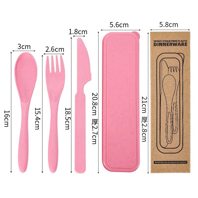 Practical Tableware Reusable Camping Utensil Set Ultralight Wheat Straw Camping Spoon Fork with Case Plastic Travel Utensils