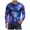 3D Brilliant Starry Sky Printed Top Casual Long Sleeved Men's T-shirts - Soft Medium Stretch Polyester Fabric Spring and Autumn Relaxed Fit Clothing