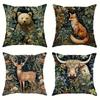 Wild Animal Themed Cushion Covers: Bear, Fox, Deer & Highland Cow Designs Sofa Cushion Cover Home Room Decoration