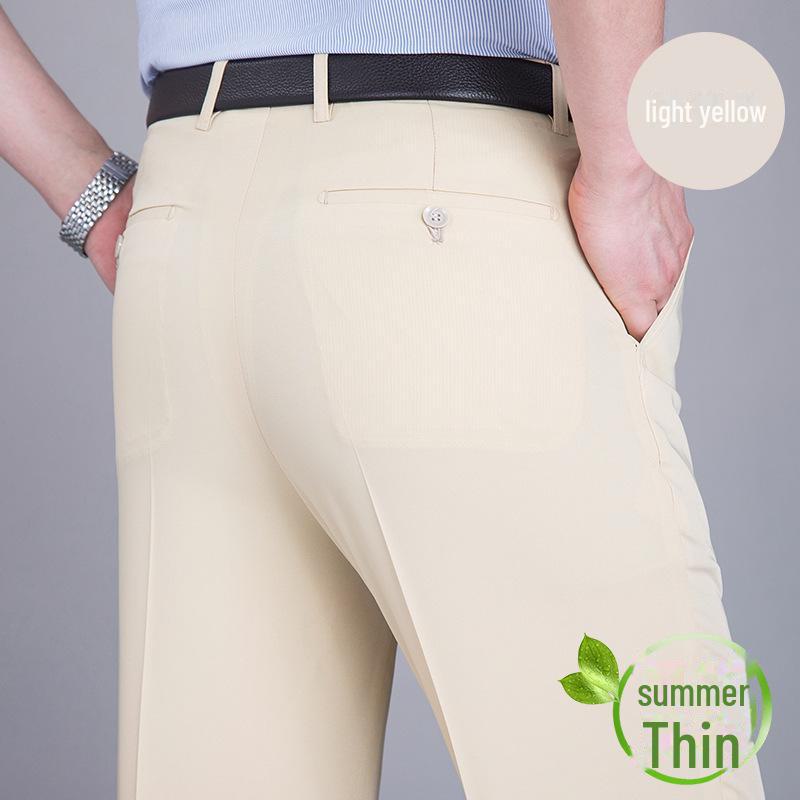 Men's Summer Mulberry Silk High-Waist Loose White Trousers