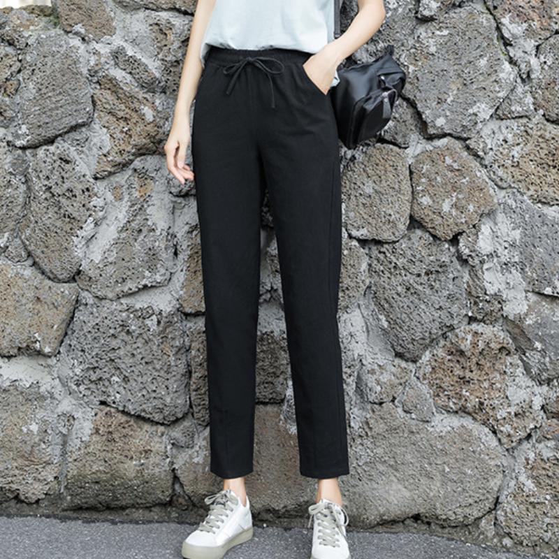 Spodnie bawełniane 9-kolorowe, długość 9/10, wiosna-lato, slim, proste, luźne, casualowe, damskie, jednokolorowe, haremki