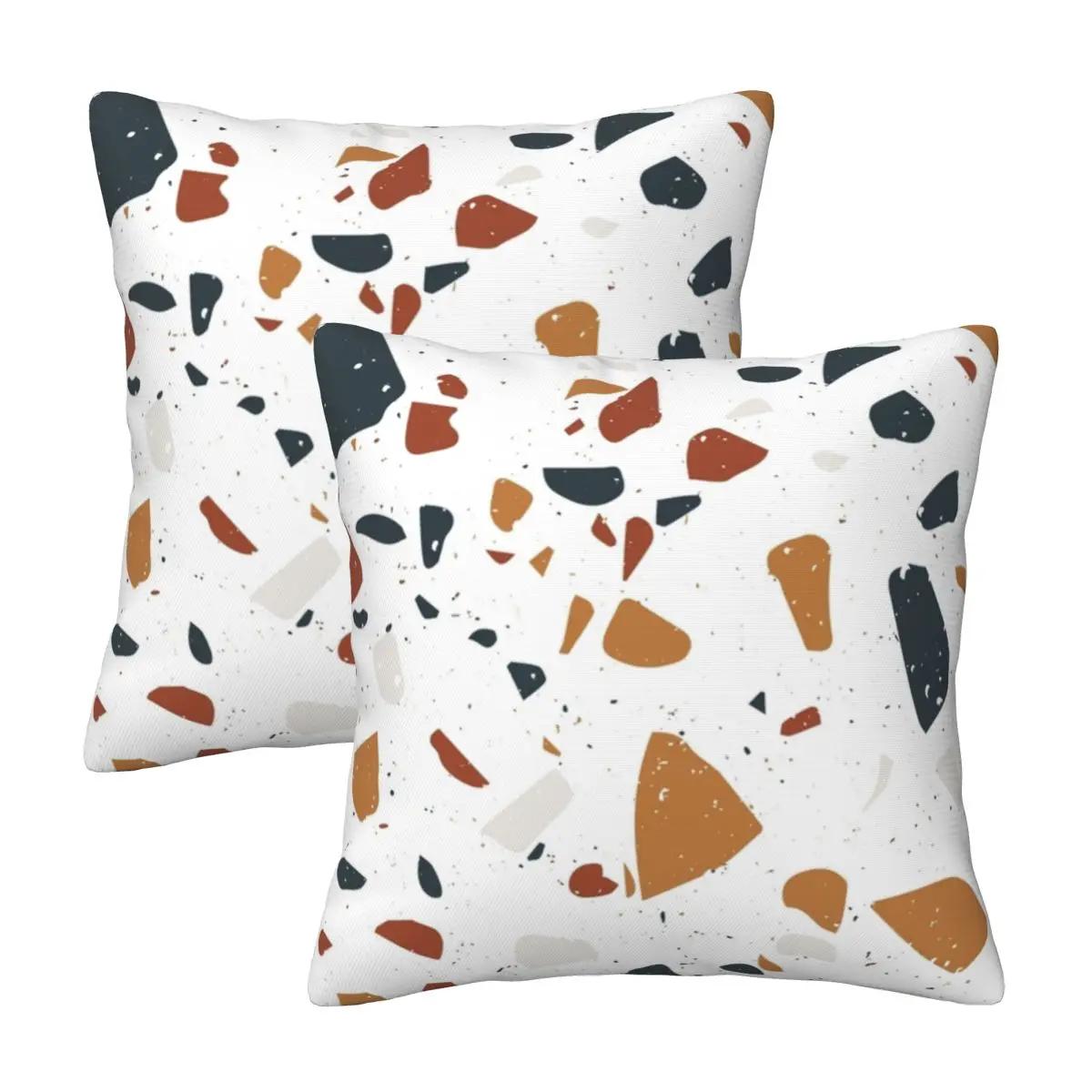 Terrazzo Stone Pattern 2 Pcs Square Pillowcase Pillow Cover Cushion Zip Decorative Comfort Throw Pillow For Home Car Peach skin 18*18(CM)-2Pcs