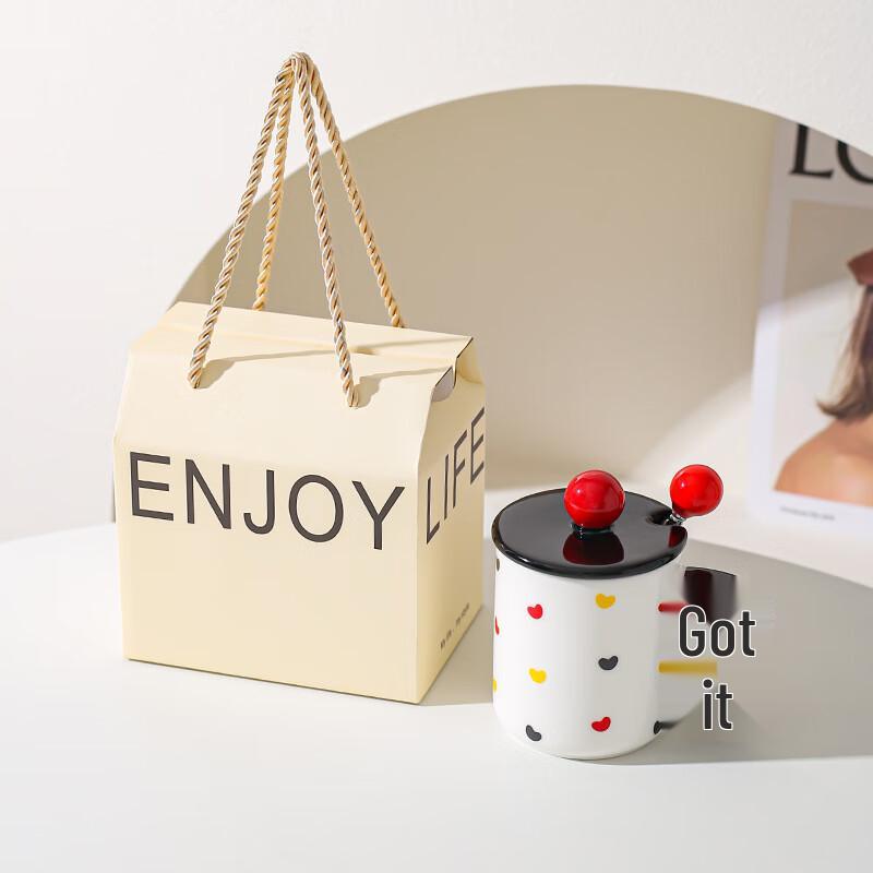 Nufeng Ceramic Heart Couple Mug with Lid and Spoon