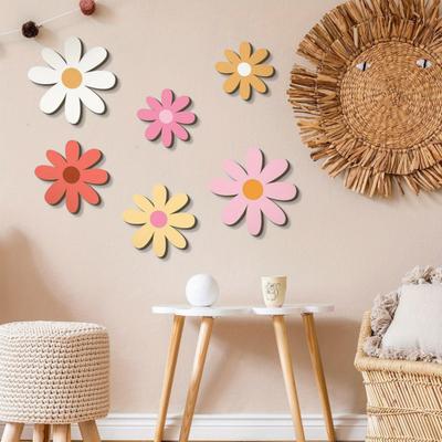 6Pcs/Set Wooden Flower Wall Decoration Farmhouse Rustic Floral Wall Art Home
