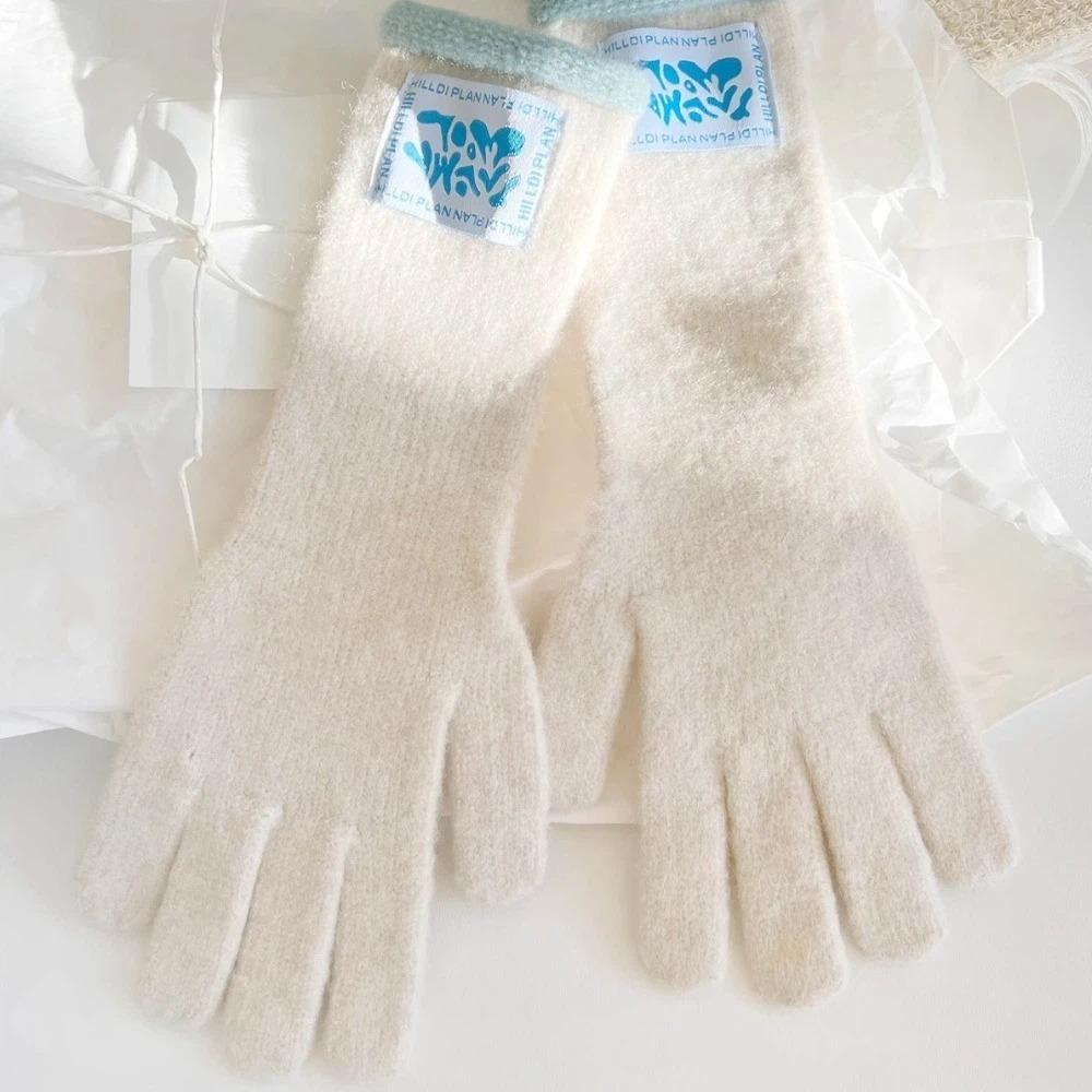 Trendy Mid-Length Warm Gloves Dopamine Colors Color-Blocking Knitted Gloves Curly Design Comfortable Five-Finger Gloves Women