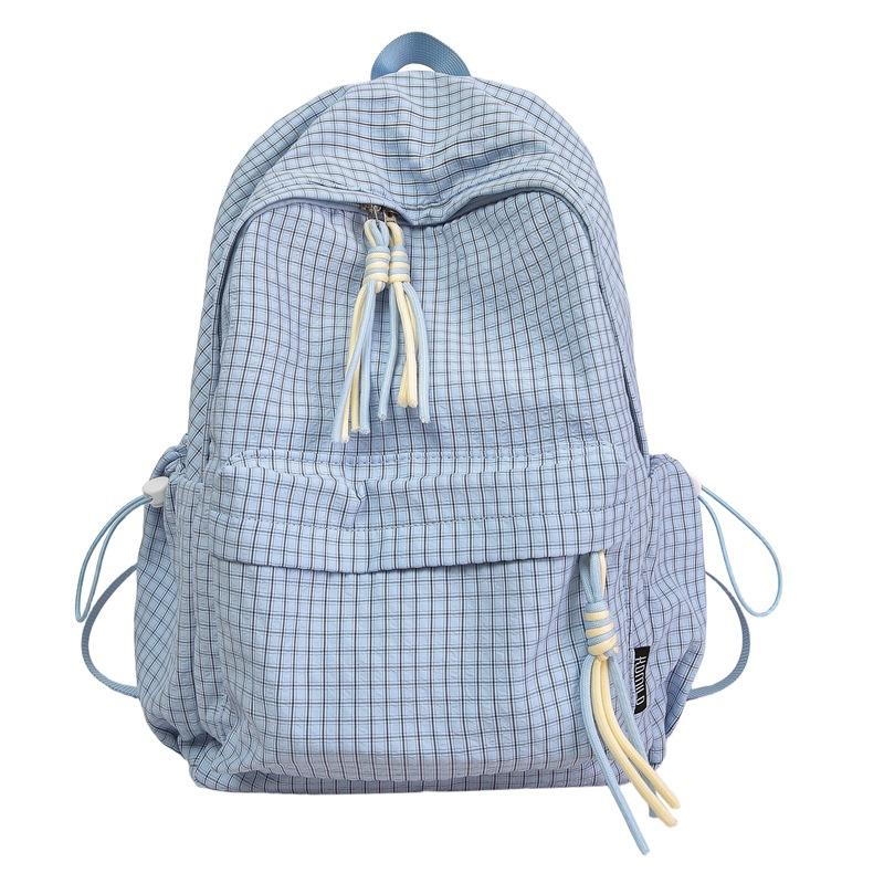 Schoolbag schoolbag ins niche junior high school girls plaid bag Korean lazy wind backpack women travel light and high value