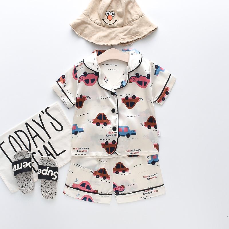 BB58 Mufurui Summer Kids' Silk Bear Cartoon Pajama Short Sleeve Two-Piece Set