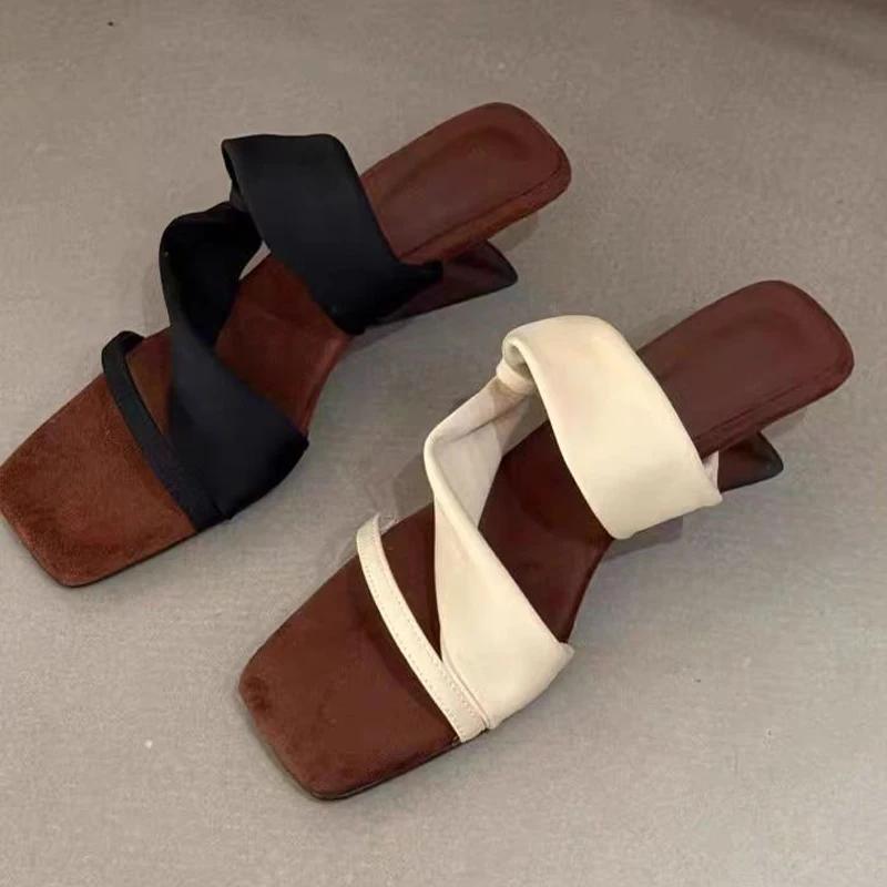 Women Slippers High Heels Shoes New Square Toe Sandals Summer 2025 Dress Woman Slingback Pumps Sexy Sandalias De Mujer