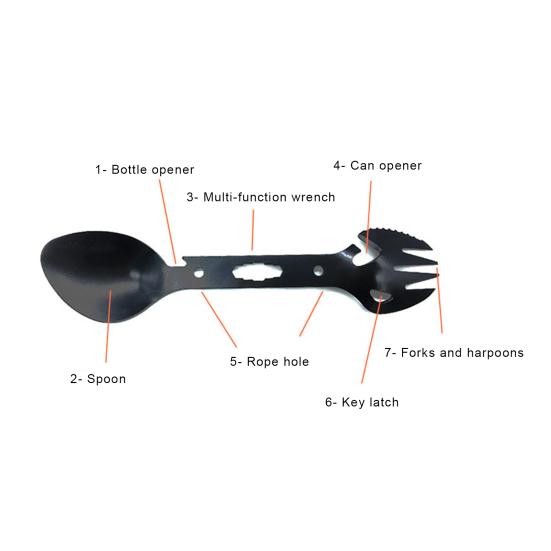 10-in-1 Multifunctional Outdoor Fork Spoon with Bottle Opener Portable Lightweight Utility Tactical Spoon Wrench Camping Utensil Survival Tool