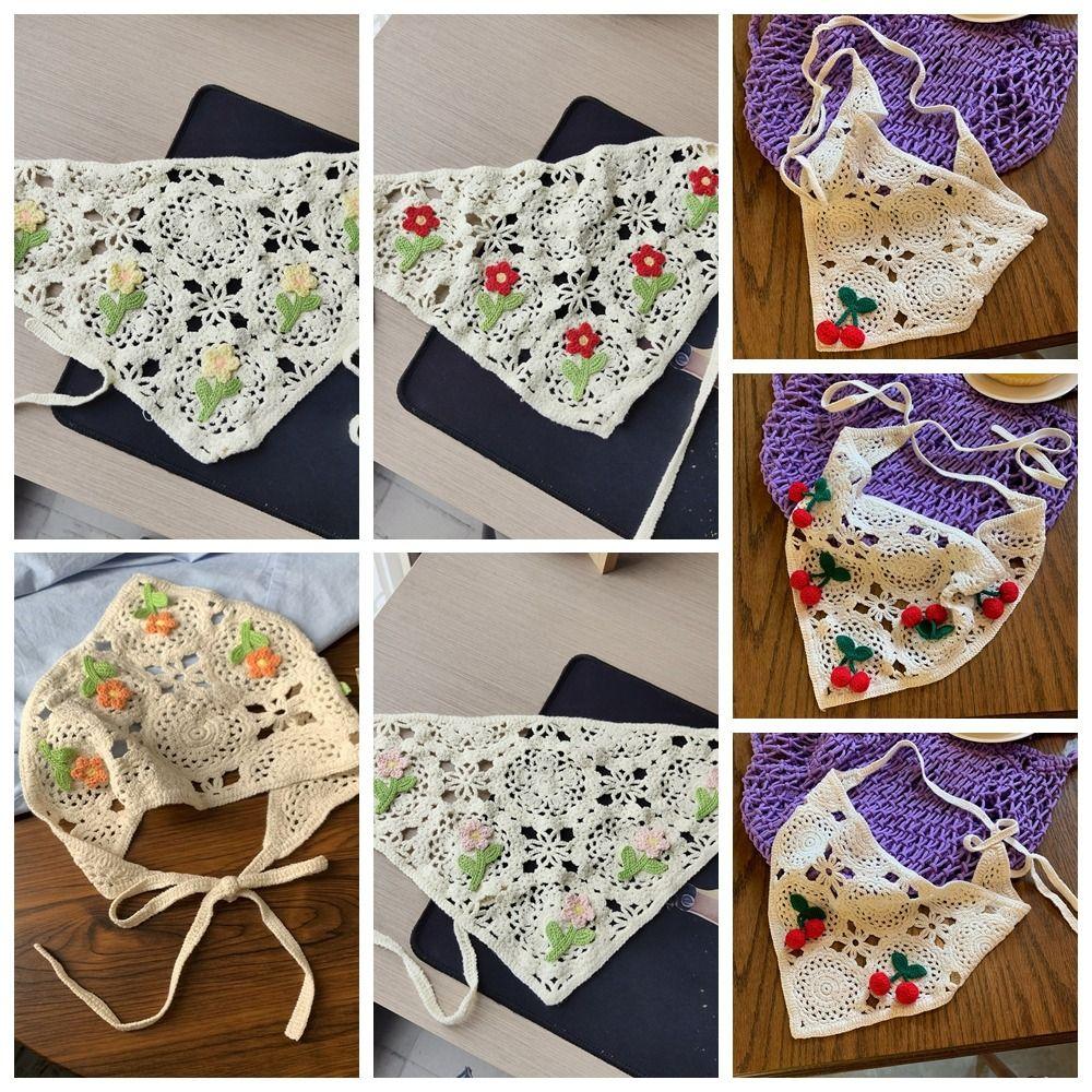 Sweet Floral Knitted Headband Flower Crochet Bandana Elegant Ethnic Style Turban  Children