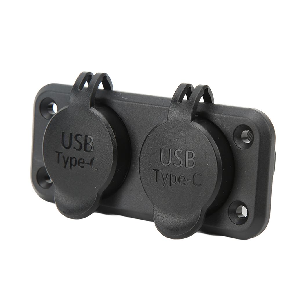 Dual Port Car Charger 2 Way DC 10‑30V USB TYPE C Power Outlet Socket with Mounting Panel Charging Adapter for RVs Boats