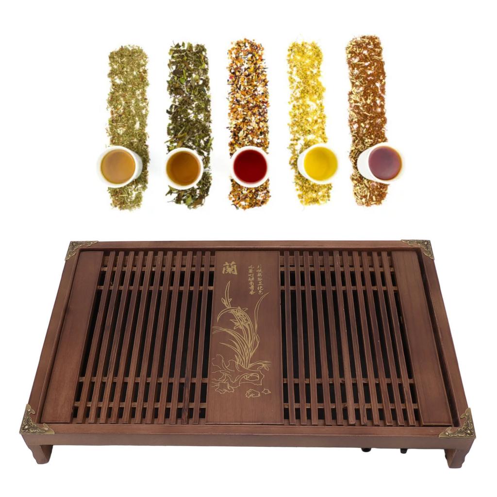 Kungfu Tea Tray Chinese Gongfu Tea Tray Drainage Water Storage Wood Tea Table with Drain Pipe