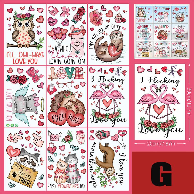9pcs Valentine's Day Gnomes No Glue Static Sticker Window Glass Refrigerator Sticker