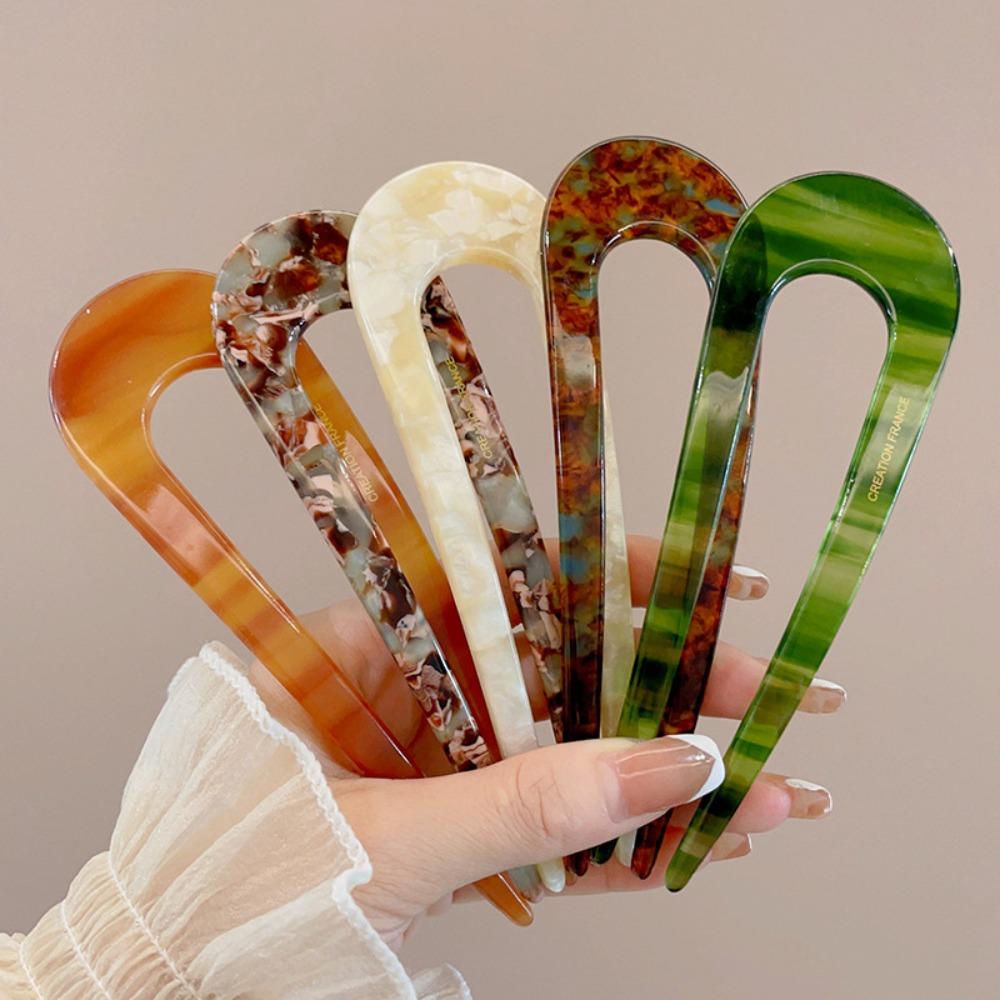 Acetate U-shape Chinese Hairpins Fork Hair Sticks Women Girls Vintage Chic Simple Styling Hair Accessories Headband Comb Tool